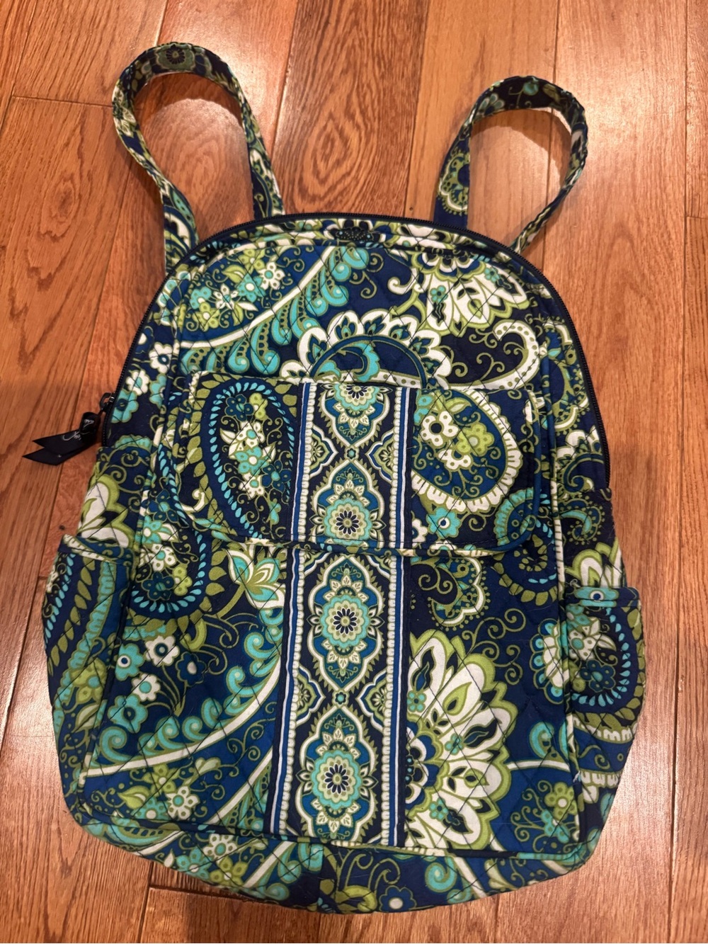 Quilted Floral Paisley Mini Backpack - Blue & Green